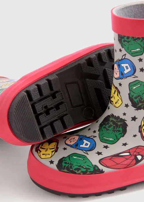 Kids Grey Marvel Print Wellies (Younger 4-12) - Size 4 Infants Image 2