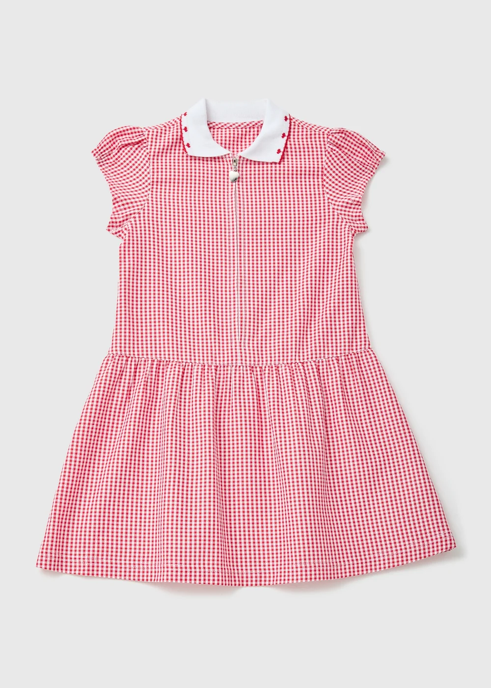 Girls Red Gingham Knit Collar School Dress (3-14yrs) - Age 3 Years Image 1