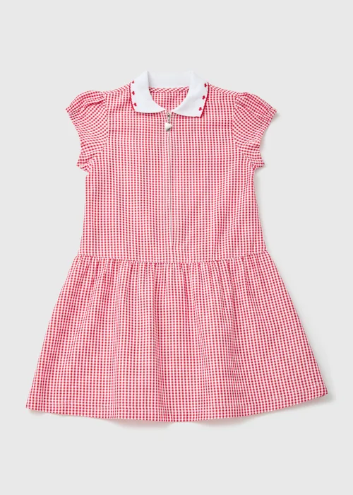 Girls Red Gingham Knit Collar School Dress (3-14yrs) - Age 3 Years Image 1