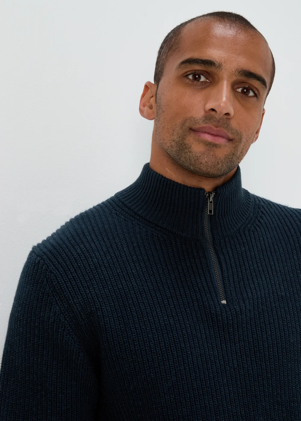 Navy 1/4 Zip Rib Twist Jumper - S Image 3