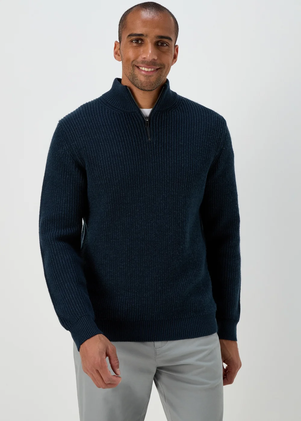 Navy 1/4 Zip Rib Twist Jumper - S Image 1