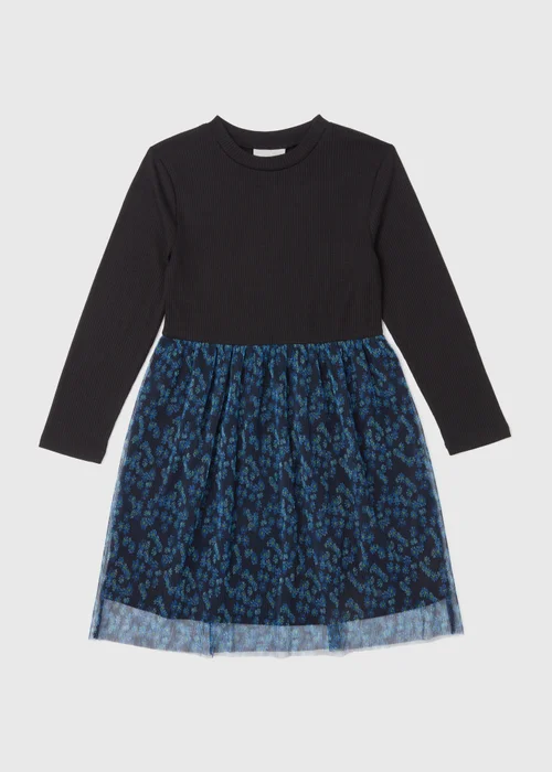 Girls Blue Floral 2 In 1 Mesh Dress (7-13yrs) - 7 Yrs Image 1