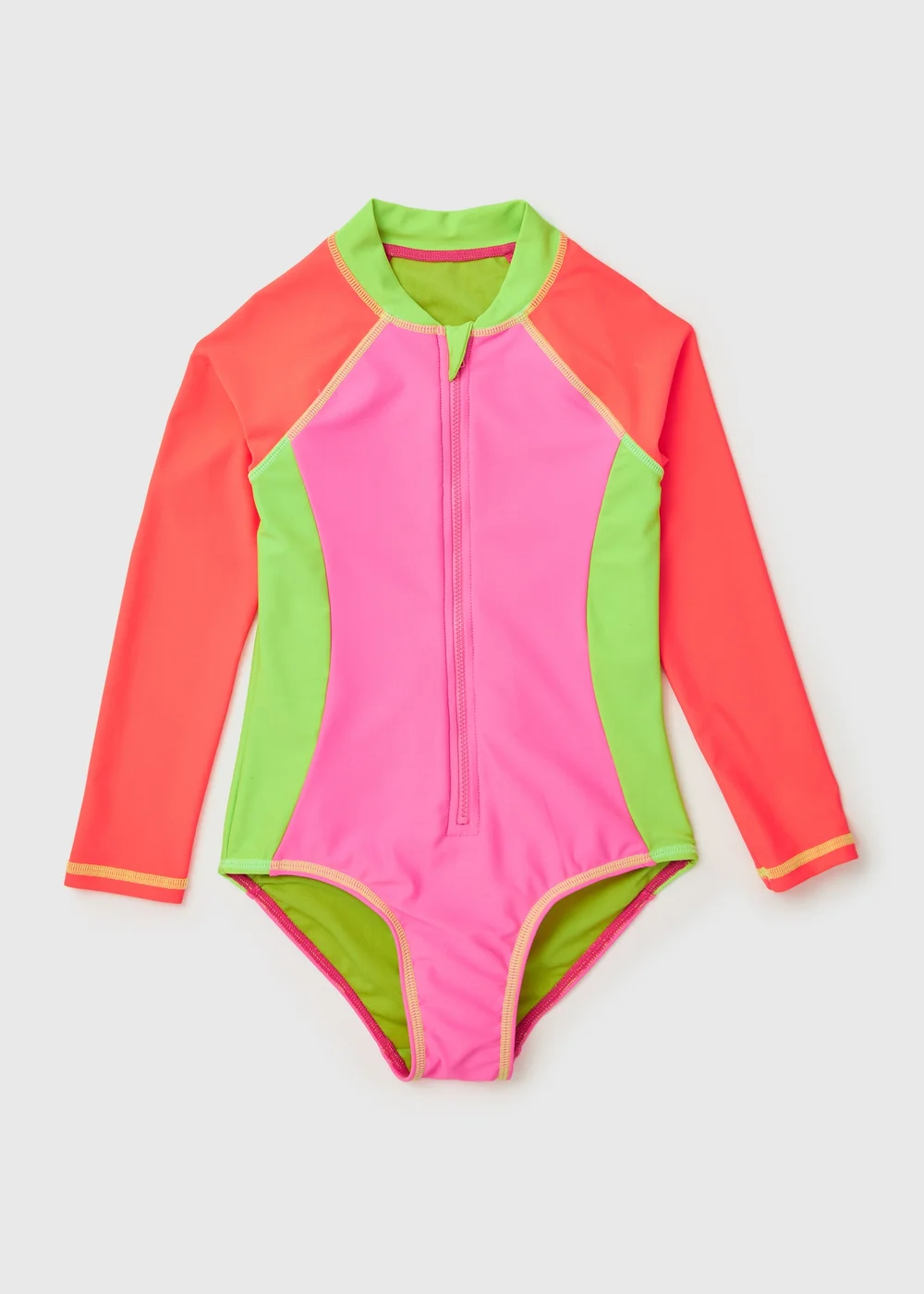Girls Pink Neon Swimsuit (6-13yrs) - 6-7 Yrs Image 1