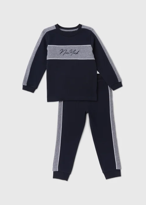 Boys Navy New York Print Pique Sweatshirt & Joggers Set (1-6yrs) - 1-1.5 Yrs Image 1