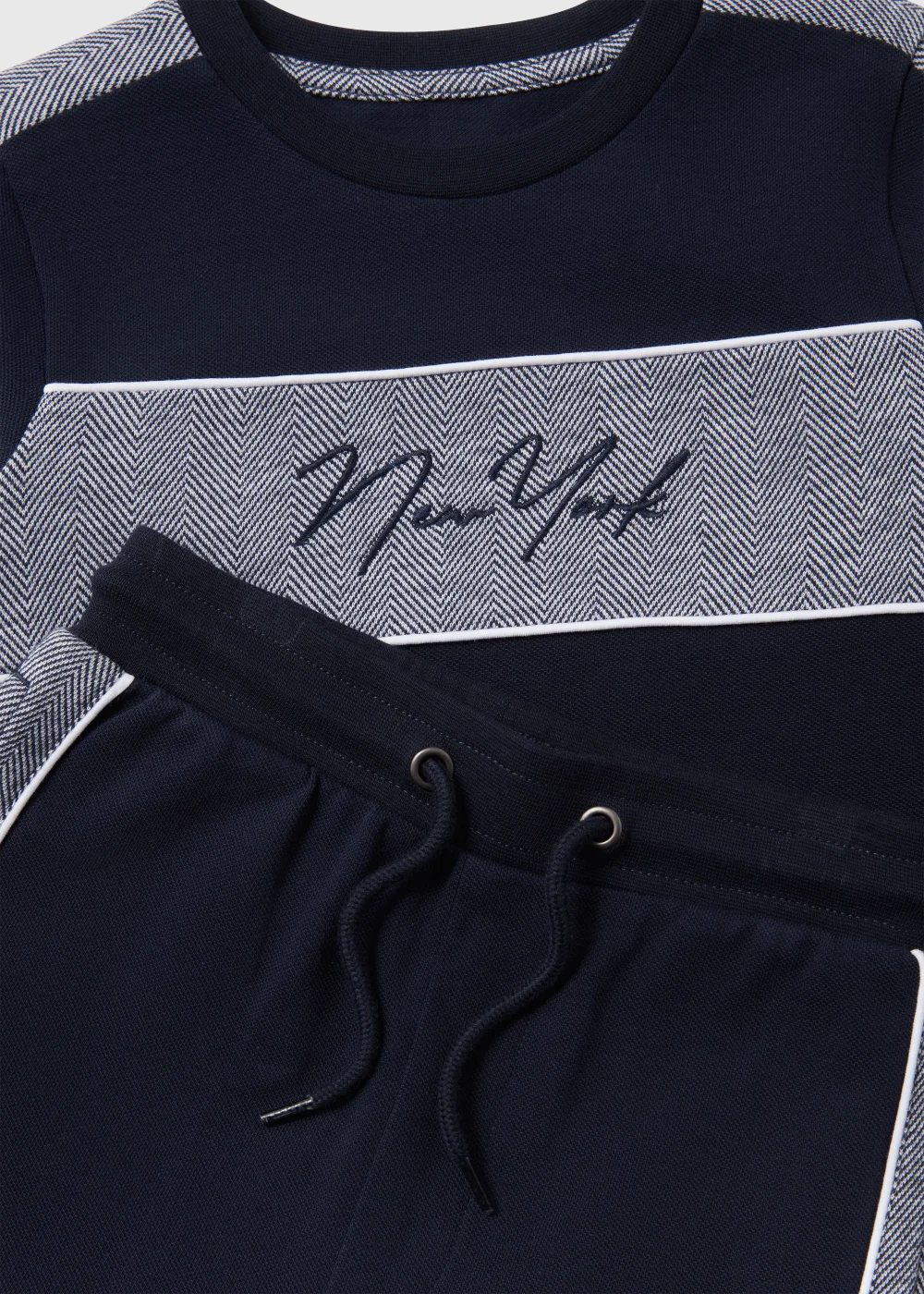 Boys Navy New York Print Pique Sweatshirt & Joggers Set (1-6yrs) - 1-1.5 Yrs Image 2