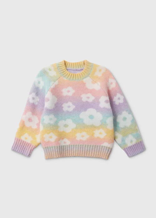 Girls Pink Ombre Flower Knit Jumper (1yrs-7yrs) - Age 1 - 1.5 Years Image 1