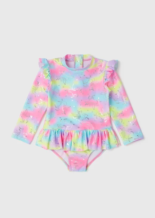 Girls Multicoloured Unicorn Long Sleeve Swimsuit (1-7yrs) - 1-1.5 Yrs Image 1