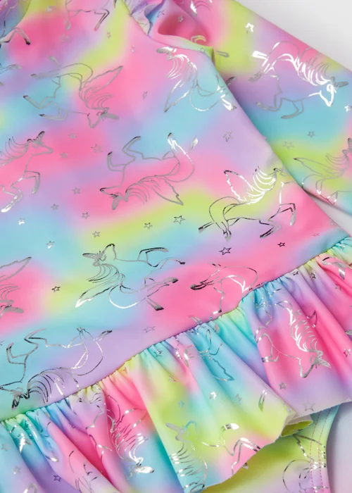 Girls Multicoloured Unicorn Long Sleeve Swimsuit (1-7yrs) - 1-1.5 Yrs Image 2