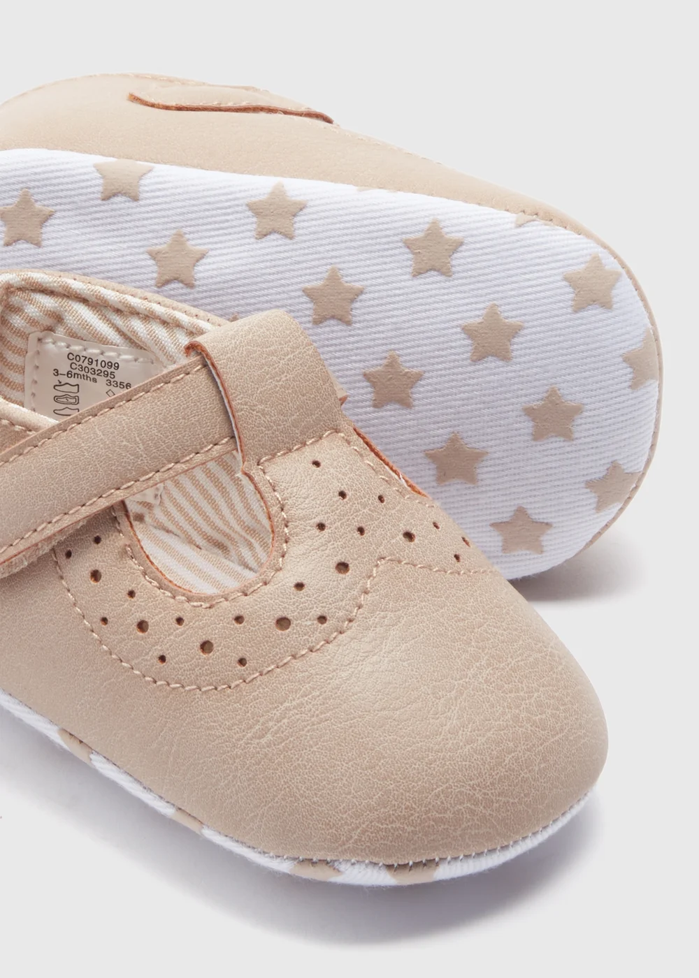 Baby Taupe Brogue T Bar Soft Sole Shoes (Newborn-18mths) - Age 0 - 3 Months Image 2