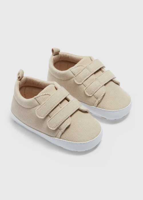 Oatmeal Riptape Slip On Soft Sole Baby Shoes (Newborn-18mths) - Age 0 - 3 Months Image 1