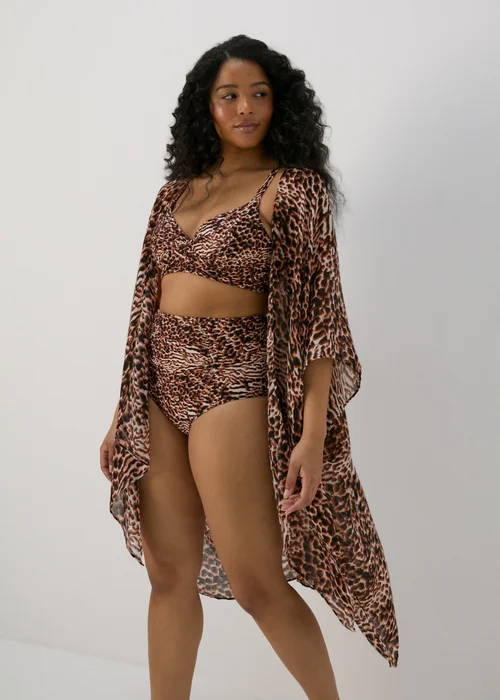 Brown Animal Print Kimono Image 1