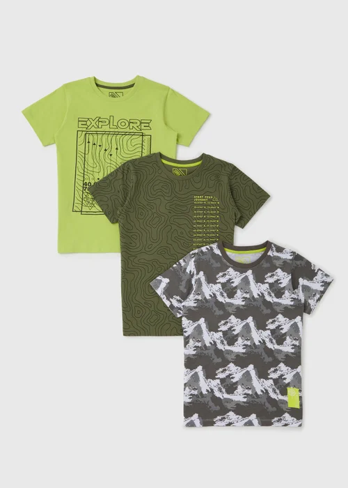 Boys 3 Pack Khaki Explore T-Shirts (7-13yrs) - Age 7 Years Image 1