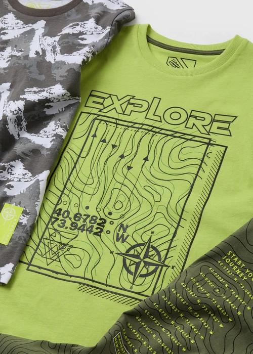 Boys 3 Pack Khaki Explore T-Shirts (7-13yrs) - Age 7 Years Image 2