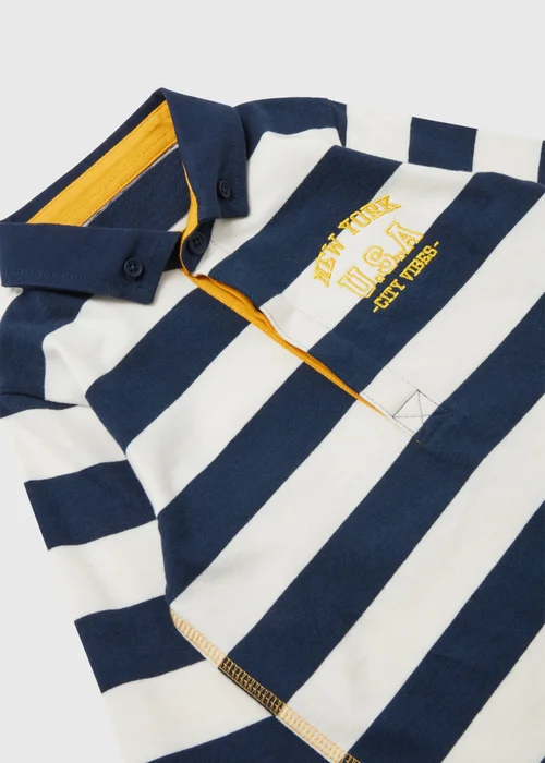 Boys Navy Rugby Stripe Long Sleeve Polo Shirt (1-7yrs) - 1-1.5 Yrs Image 2