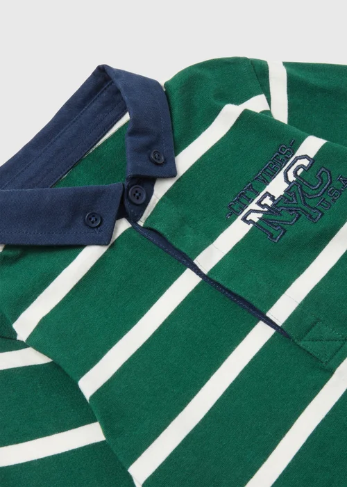 Boys Green Rugby Stripe Long Sleeve Polo Shirt (1-7yrs) - 1-1.5 Yrs Image 2
