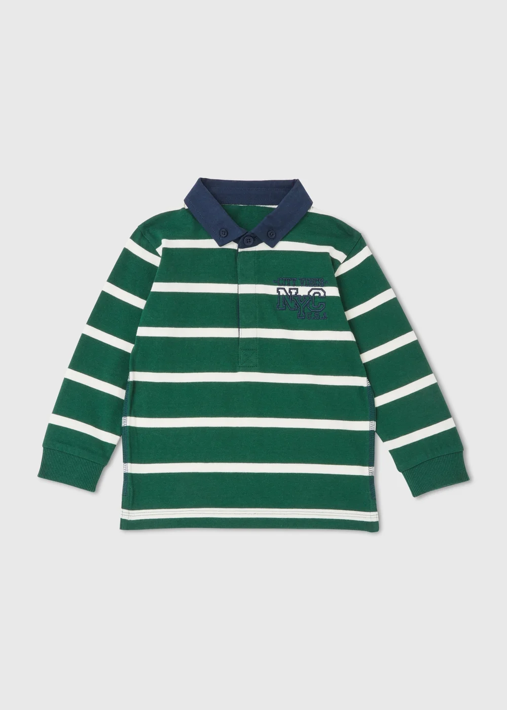 Boys Green Rugby Stripe Long Sleeve Polo Shirt (1-7yrs) - 1-1.5 Yrs Image 1