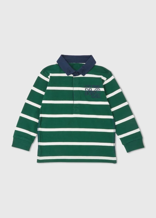 Boys Green Rugby Stripe Long Sleeve Polo Shirt (1-7yrs) - 1-1.5 Yrs Image 1