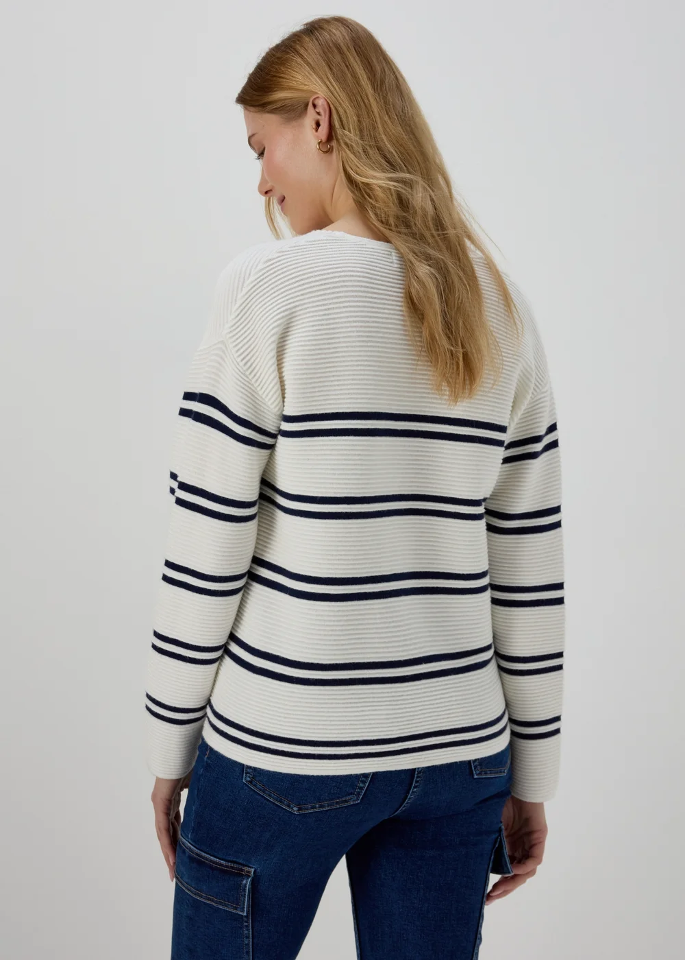 Cream Rib Ottoman Stripe Jumper - XS Image 2