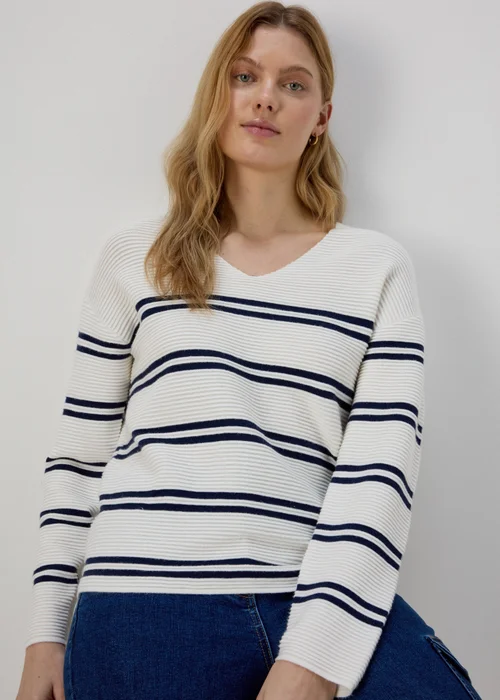 Cream Rib Ottoman Stripe Jumper - XS Image 1
