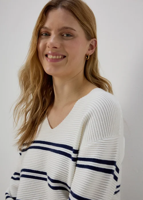 Cream Rib Ottoman Stripe Jumper - XS Image 3