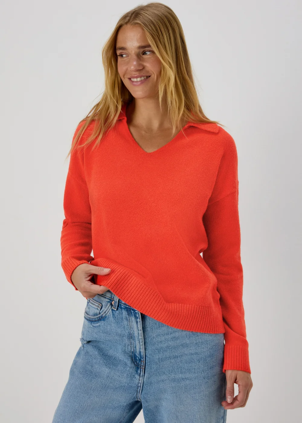 Solid Red Open Collar Jumper - XS Image 1