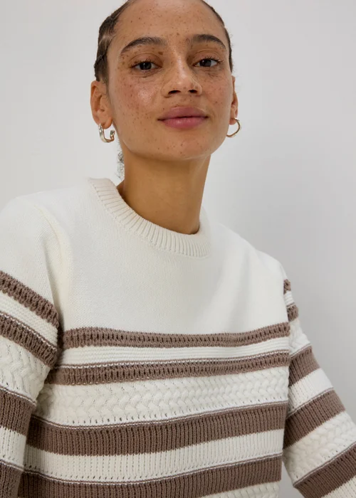 Beige Stripe Soft Touch Jumper - XS Image 3
