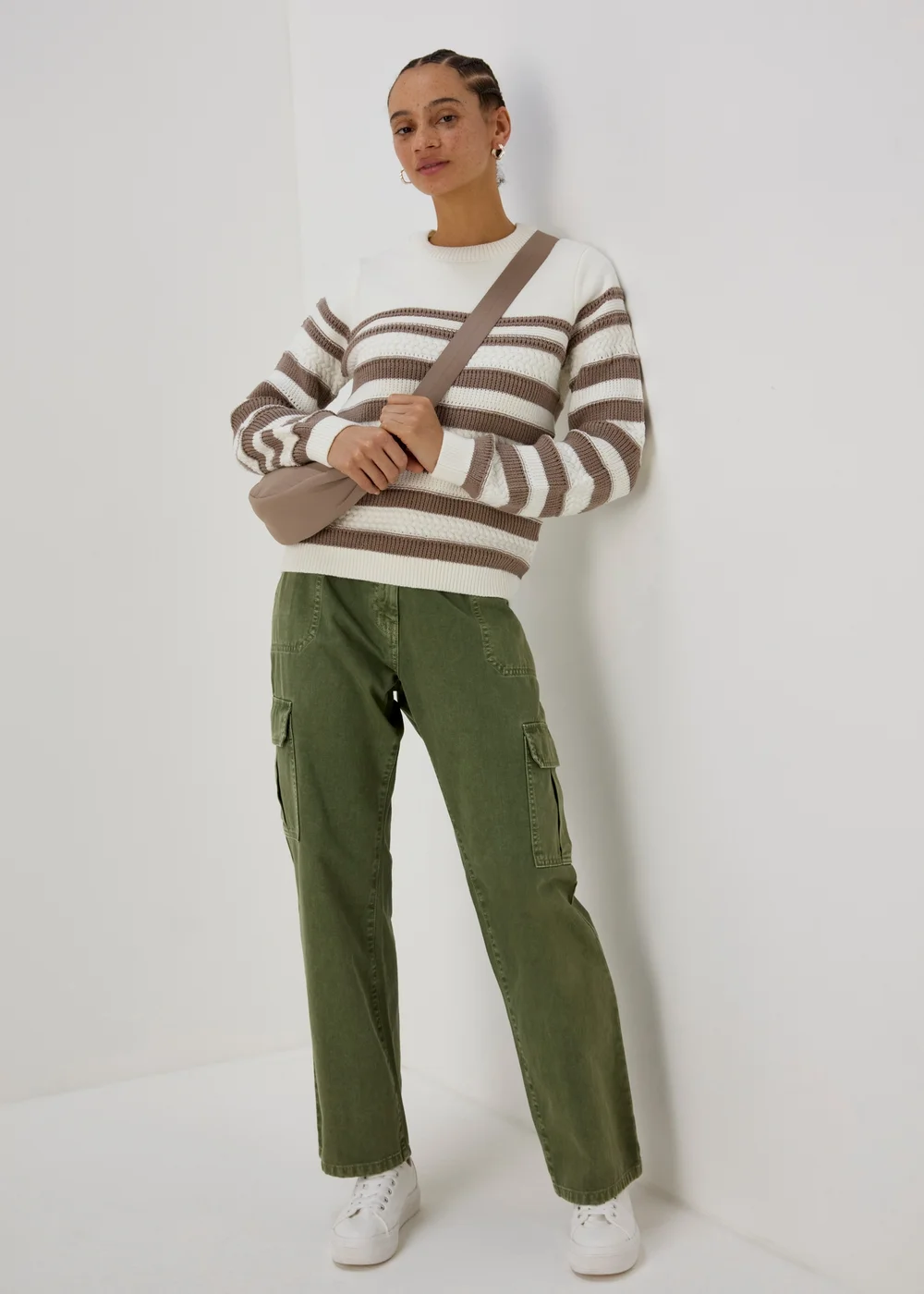 Beige Stripe Soft Touch Jumper - XS Image 4