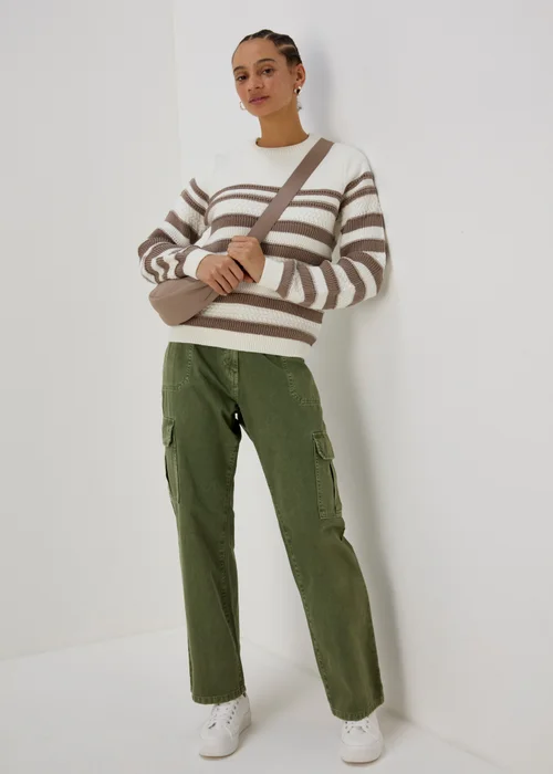 Beige Stripe Soft Touch Jumper - XS Image 4