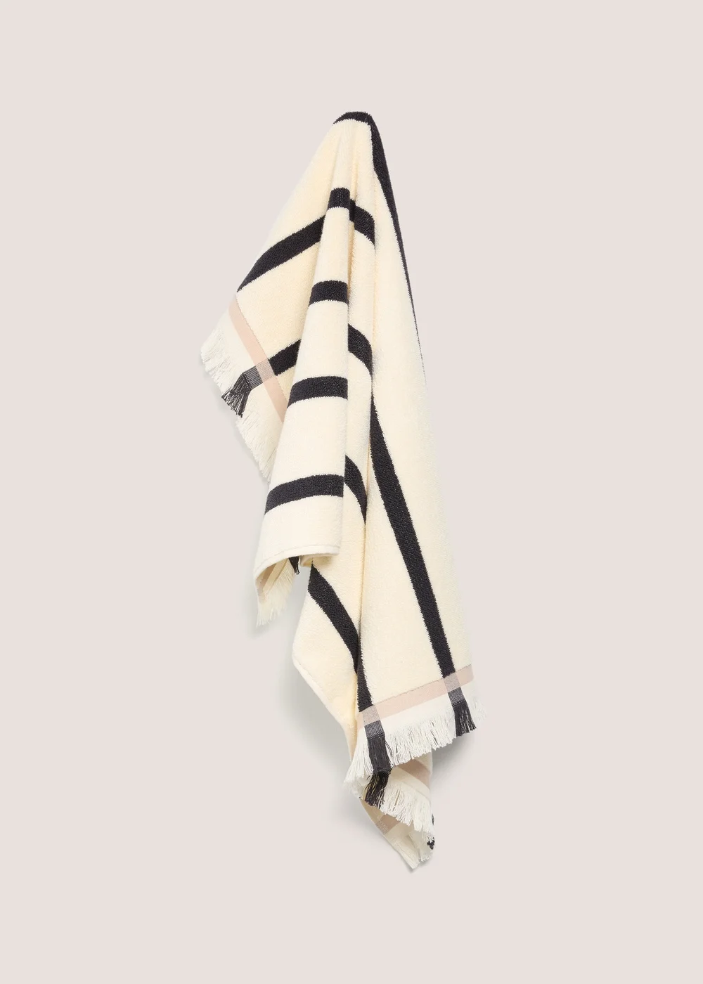 100% Cotton Natural Stripe Fringe Towel - Bath Towel Image 1