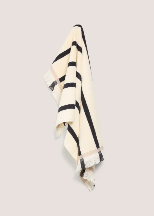 100% Cotton Natural Stripe Fringe Towel - Bath Towel Image 1