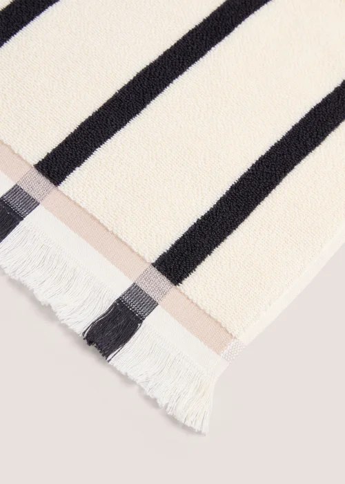 100% Cotton Natural Stripe Fringe Towel - Bath Towel Image 2
