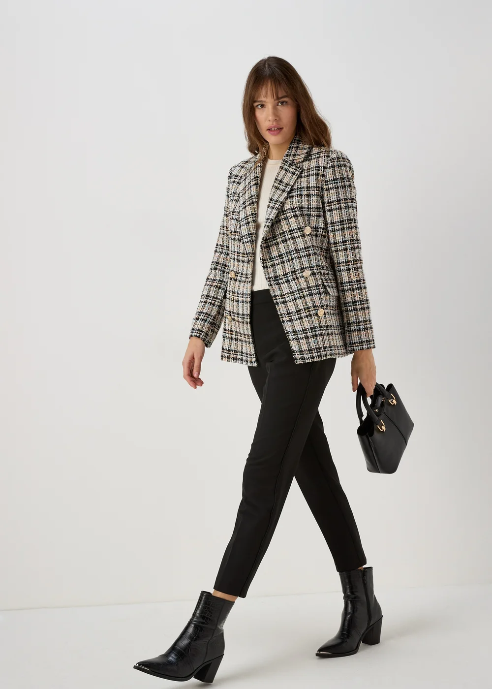 Et Vous Cream Check Boucle Blazer - 8 Image 4