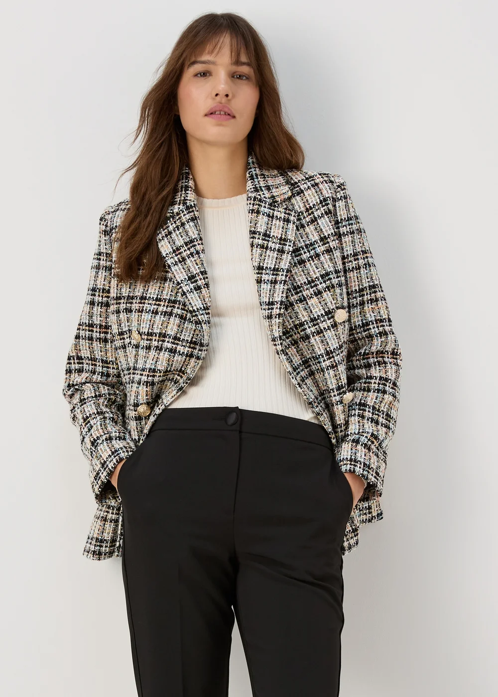 Et Vous Cream Check Boucle Blazer - 8 Image 1