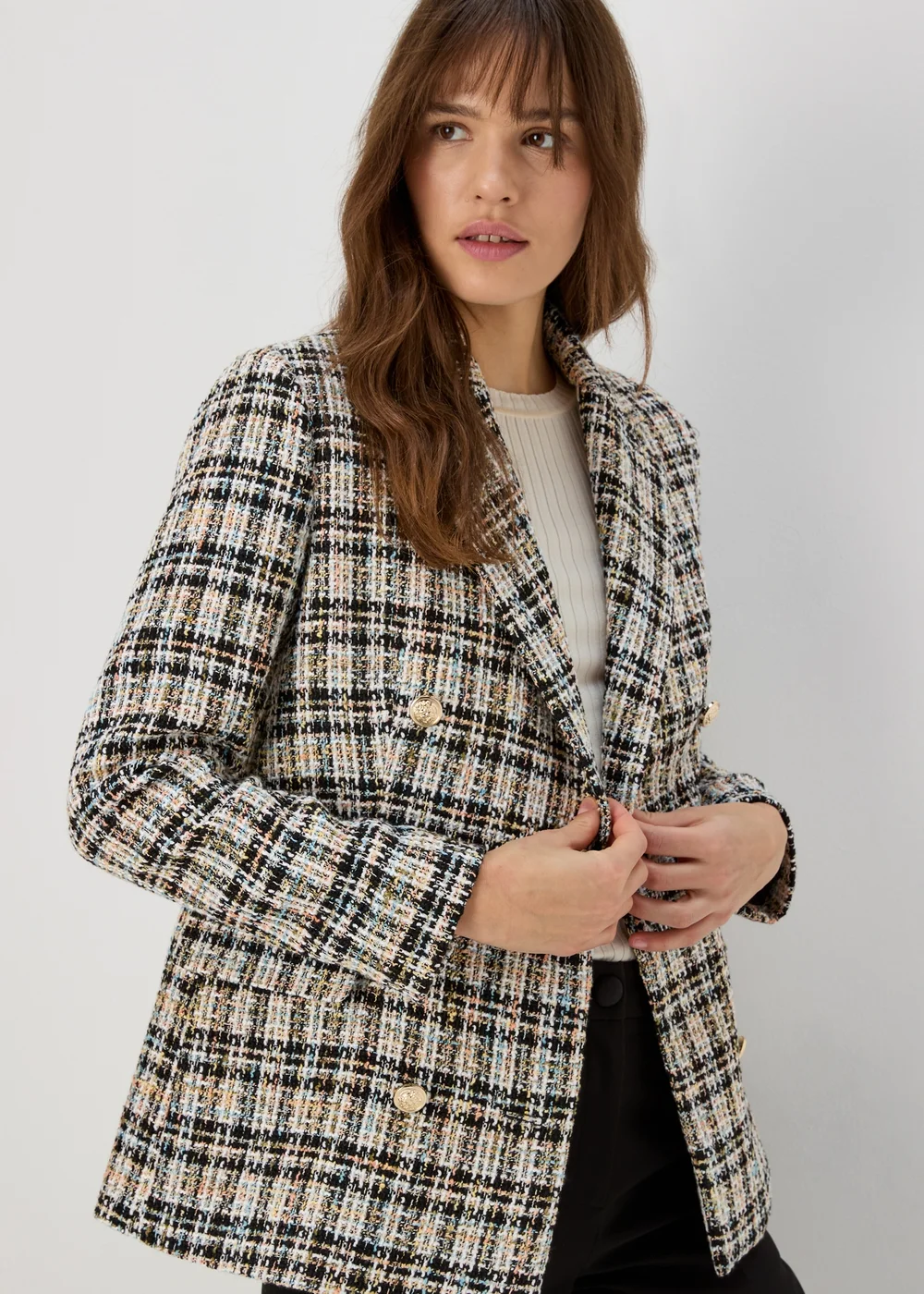Et Vous Cream Check Boucle Blazer - 8 Image 3