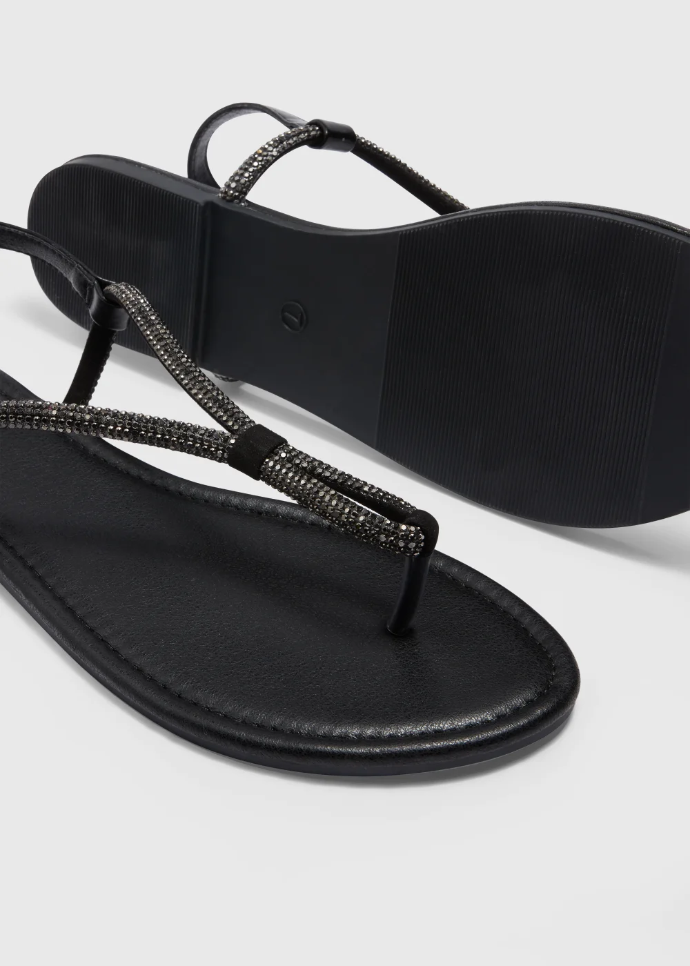 Black Diamante Toe Post Sandals - 7 Image 2