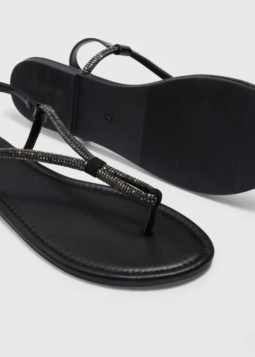 Black Diamante Toe Post Sandals - 7 Image 2