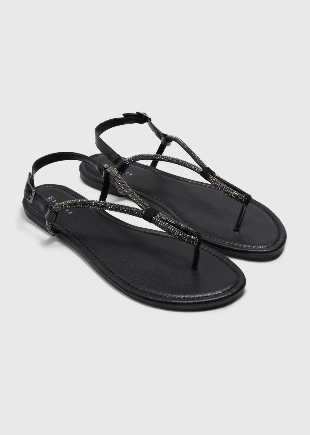 Black Diamante Toe Post Sandals - 7 Image 1