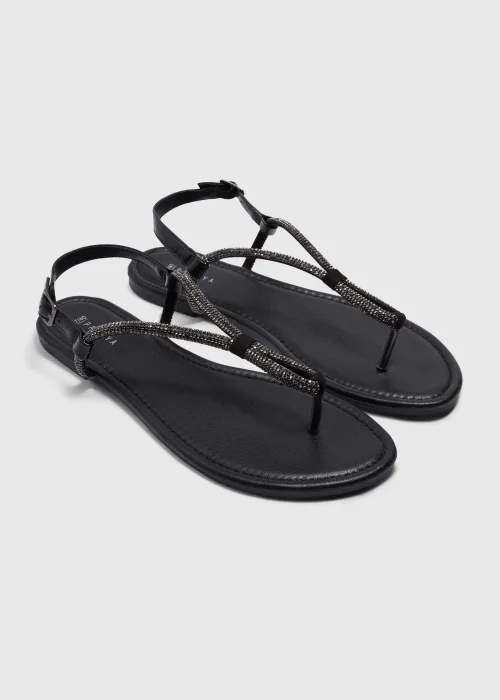 Black Diamante Toe Post Sandals - 7 Image 1