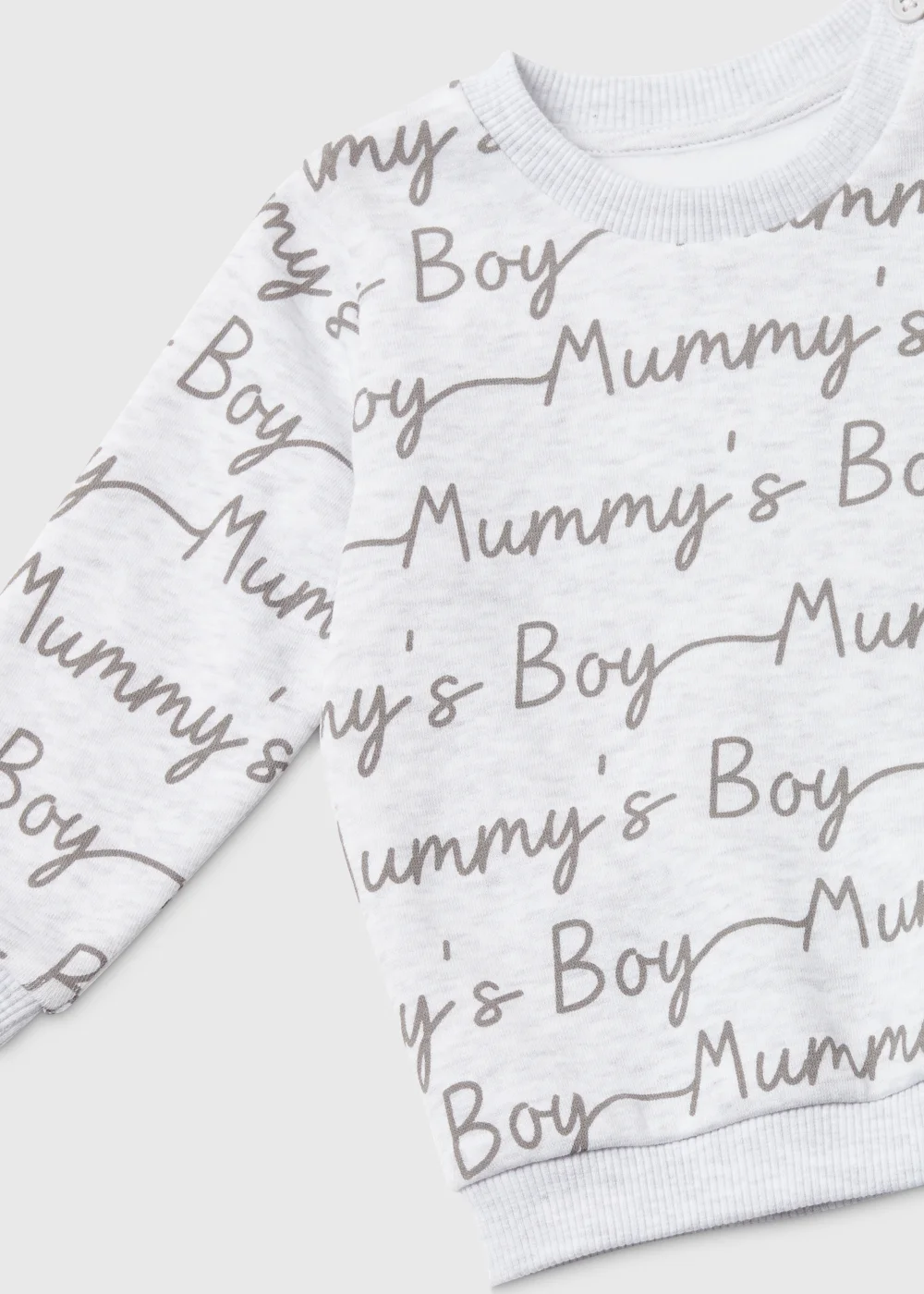 Baby Multicoloured Mummy's Boy Print Sweatshirt & Jogger Set (Newborn-23mths) - 0-3 months Image 2