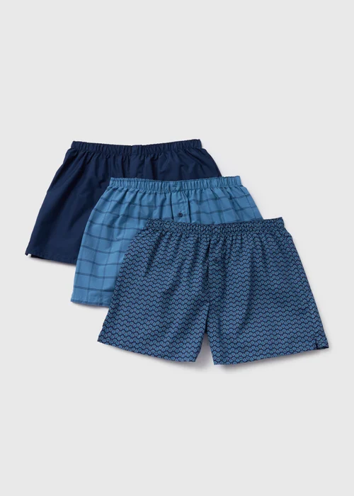 3 Pack Blue Shell Print Woven Shorts - Small Image 1