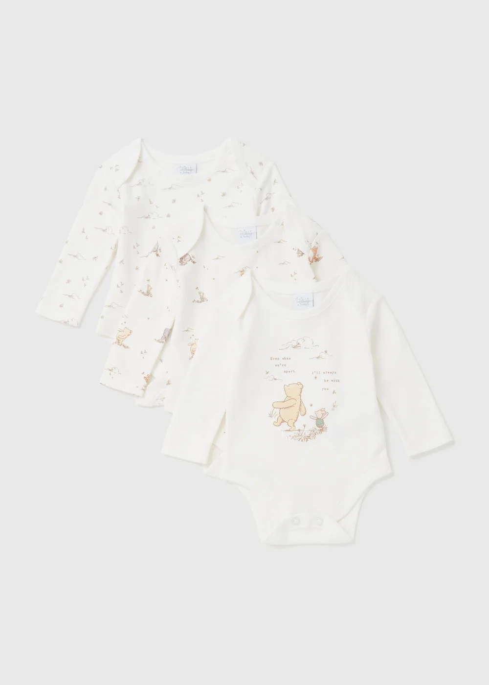 3 Pack Disney Winnie The Pooh Baby Cream Sleepsuits (Tiny Baby-18mths) - 0-3 months Image 1