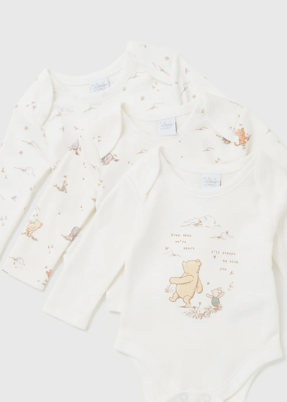 3 Pack Disney Winnie The Pooh Baby Cream Sleepsuits (Tiny Baby-18mths) - 0-3 months Image 2