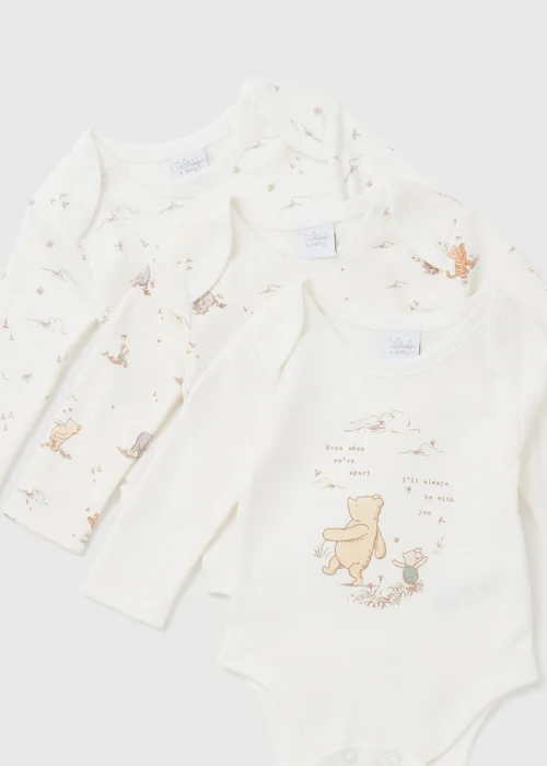 3 Pack Disney Winnie The Pooh Baby Cream Sleepsuits (Tiny Baby-18mths) - 0-3 months Image 2