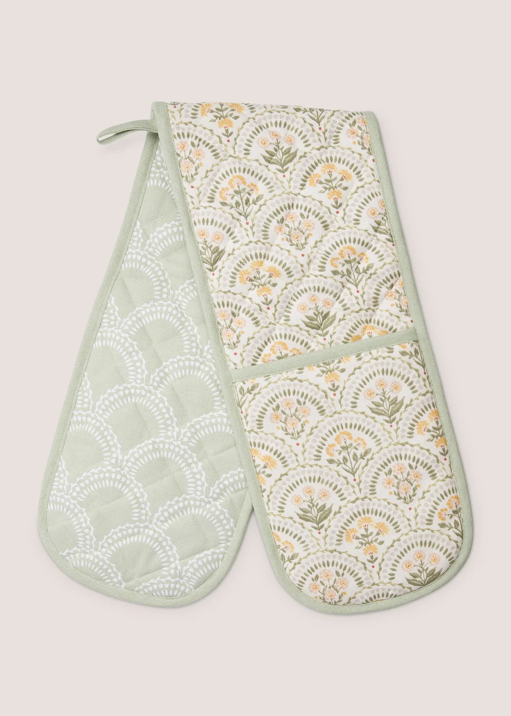 Green Folk Floral Oven Gloves (19cm x 90cm) Image 1