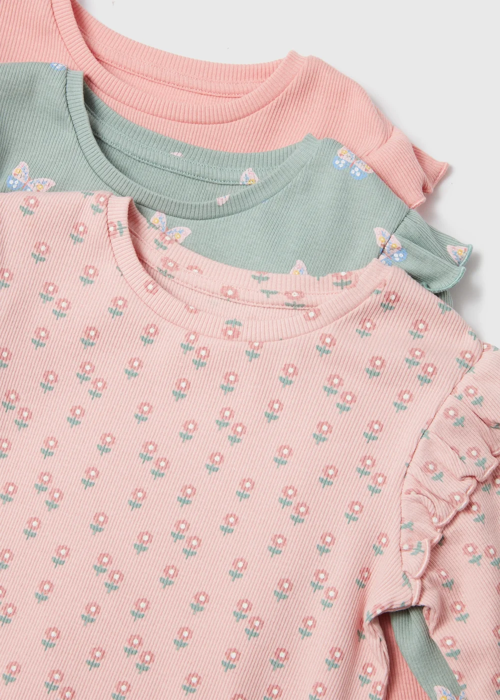 Girls Pink 3 Pack Ribbed Tops (1-7yrs) - 1-1.5 Yrs Image 2