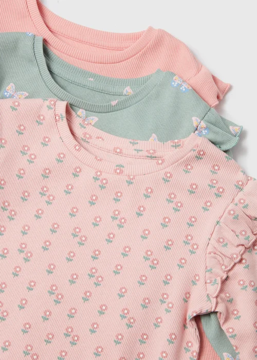 Girls Pink 3 Pack Ribbed Tops (1-7yrs) - 1-1.5 Yrs Image 2