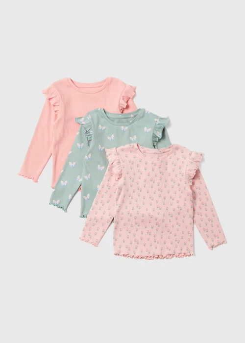 Girls Pink 3 Pack Ribbed Tops (1-7yrs) - 1-1.5 Yrs Image 1