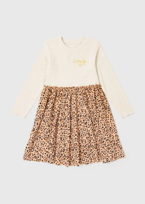 Girls Cream Leopard Dress Set (1-7yrs) - 1-1.5 Yrs Image 1