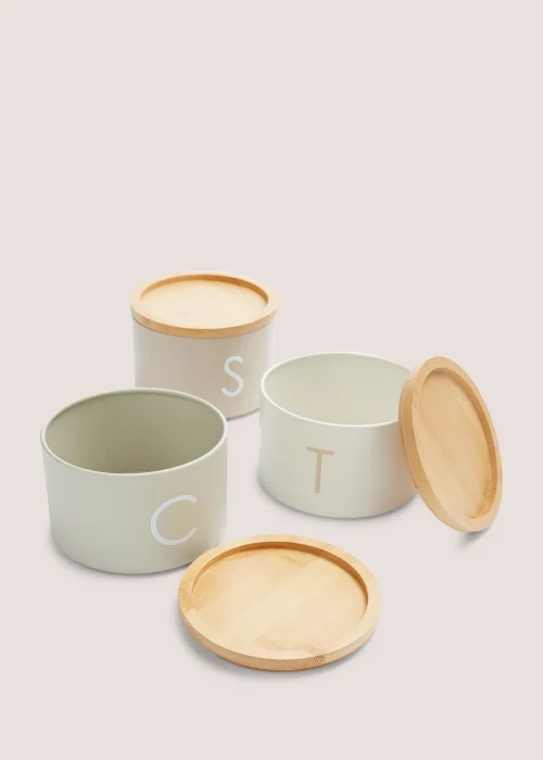 Neutral Metal Tea Coffee & Sugar Stackable Canisters Image 2