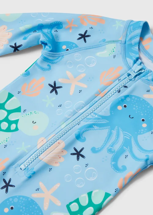 Baby Blue Ocean Long Sleeve Swimsuit (0-23mths) - 0-3 months Image 2